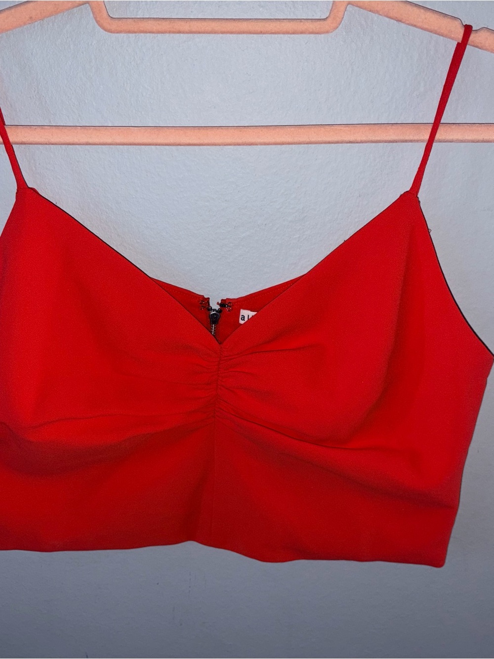 Alice + Olivia Red Ruched Spaghetti Strap Cropped Top